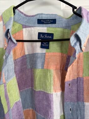 Paul Fredrick Multicolor Linen Patchwork Button-Up Shirt